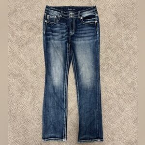 Miss Me Dark Blue Straight Leg Jeans with Fading